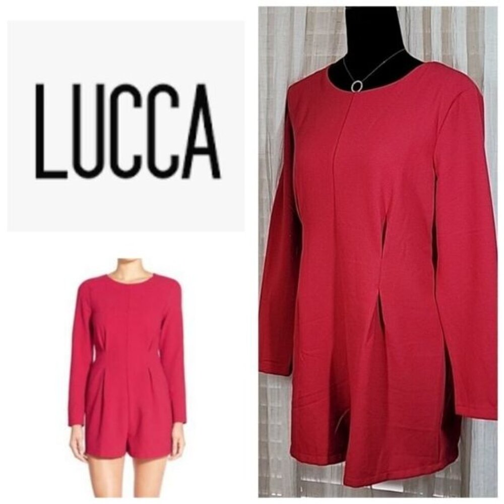LUCCA Couture Red Cerise Longsleeve Short Romper